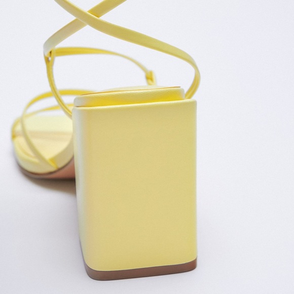 Zara Yellow Heeled Square Toe Ankle Strap Sandals - Picture 3 of 3